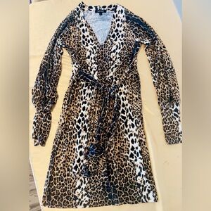 Karen Kane Animal Print V-Neck Tie Waist Dress Sz L